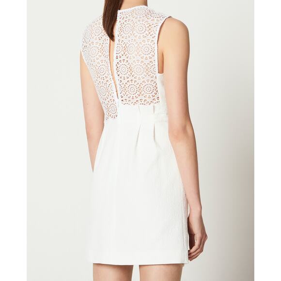 SANDRO Justin Broderie Anglaise-Paneled Jacquard Mini Dress White Size 40/L - Picture 11 of 12